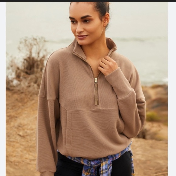 Varley Brown Quarter Zip Pullover Size XS Taupe Turtleneck Sweater - Picture 2 of 8